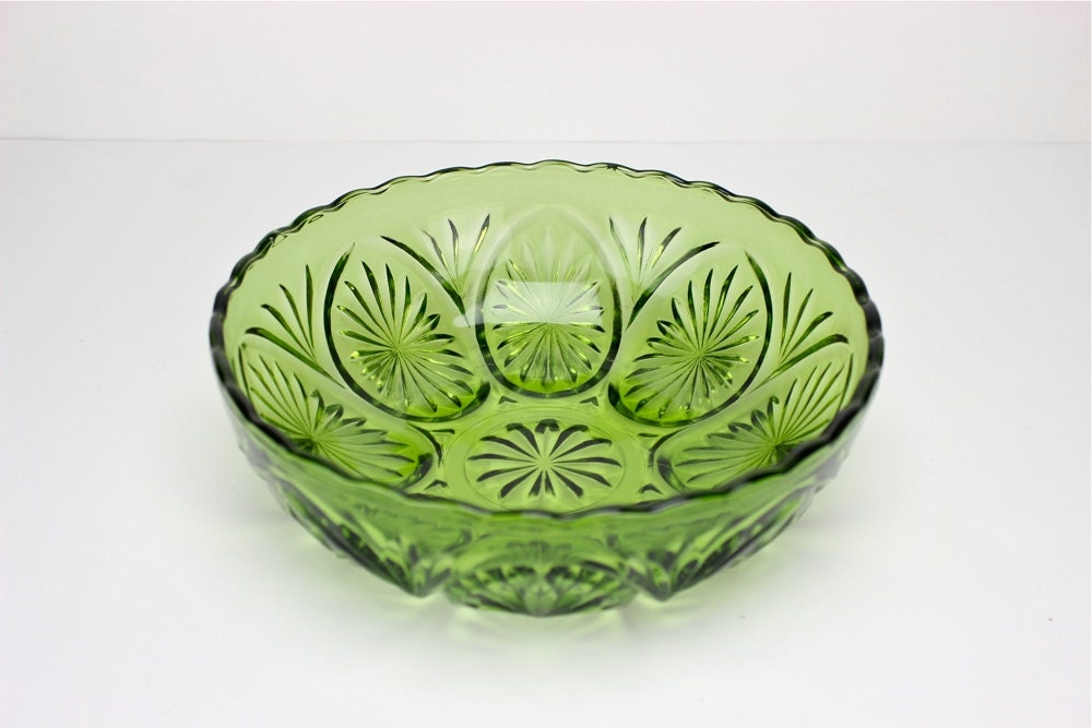 Vintage Green Glass Bowl Pressed Glass Bowl by UnderTheSycamores