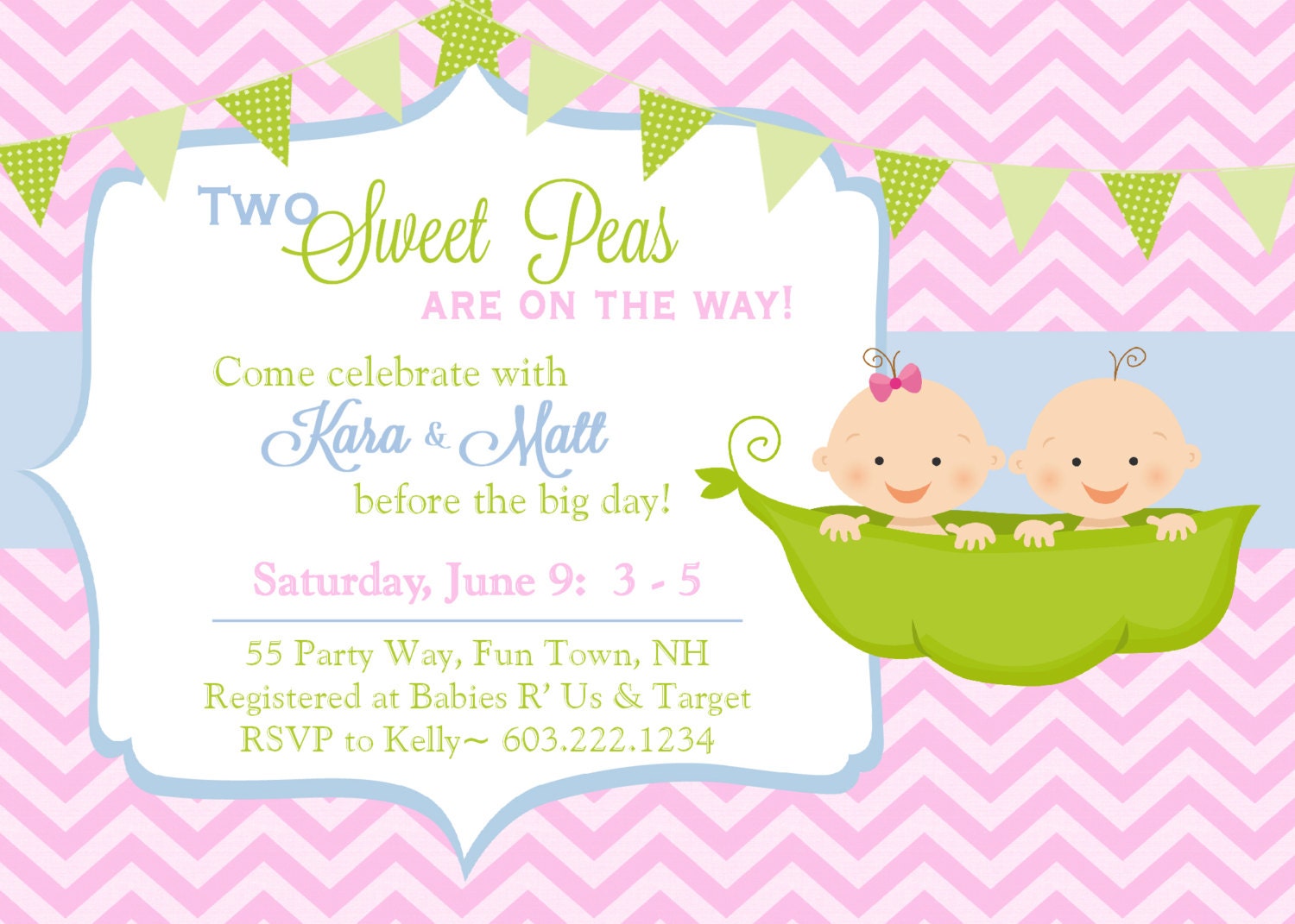 Twins Baby Shower Invit ation Chevron - Twins Shower - Boy Girl Twins ...