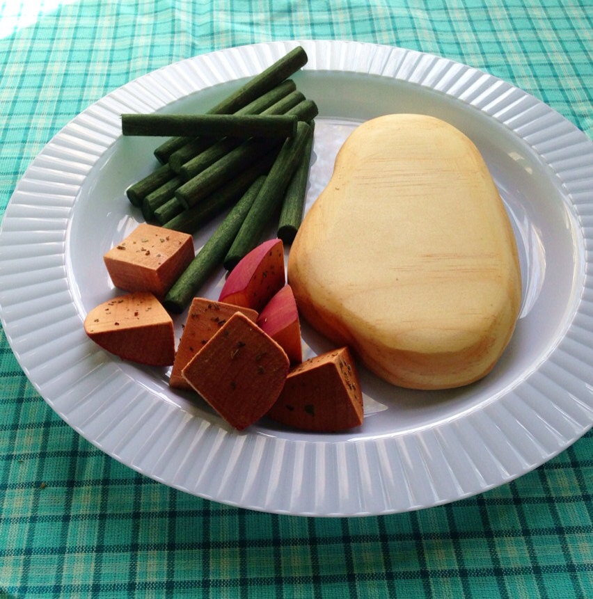 NEW Wooden Play Food Meat Potatoes and Green by BYOImagination