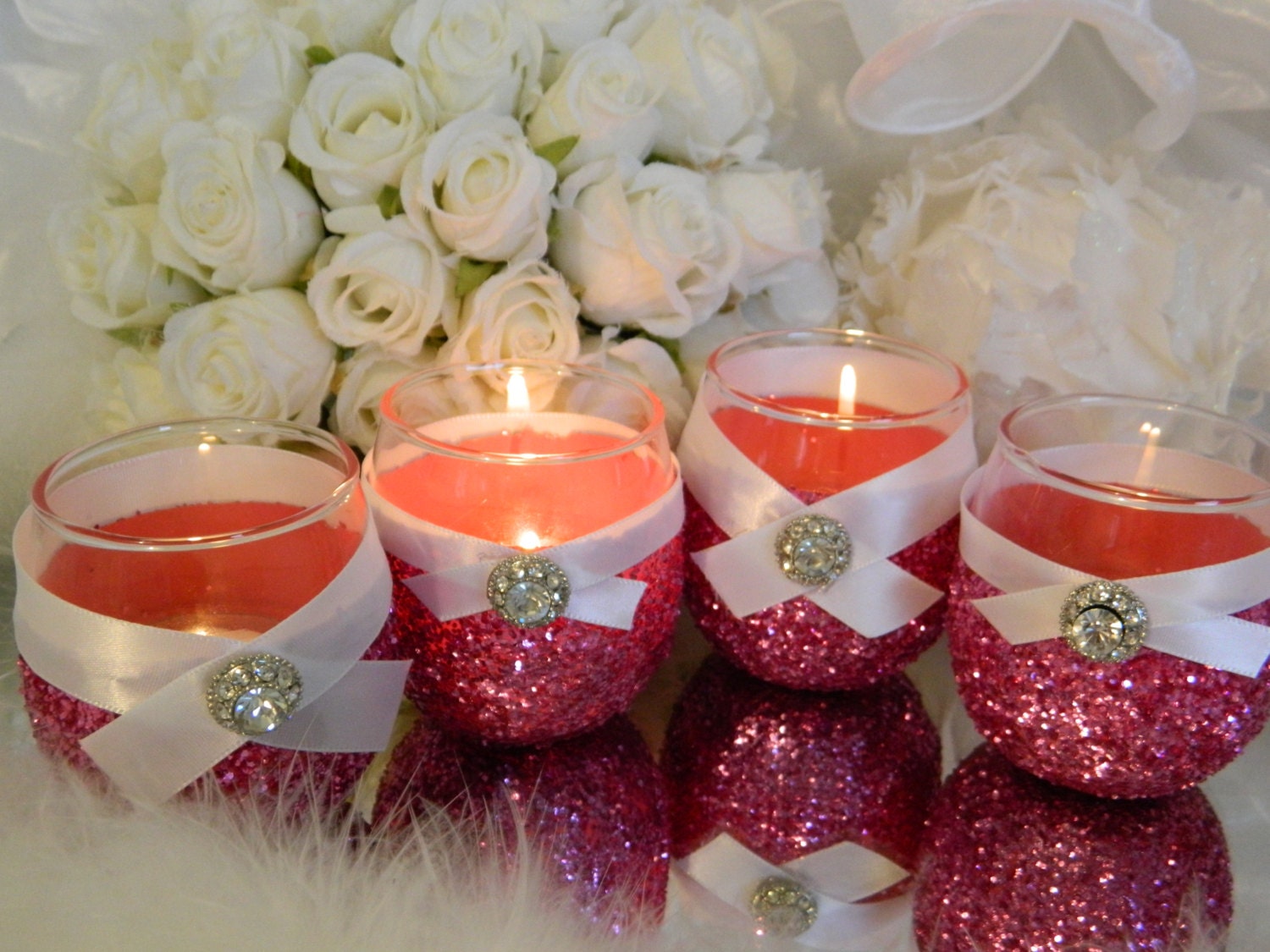 Weddings Wedding Candles Candle Holder Hot Pink by KPGDesigns