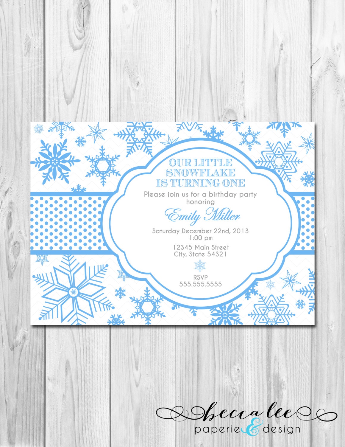 Little Snowflake Birthday Party Invitation - Blue Snowflakes - DIY - Printable Il_570xn