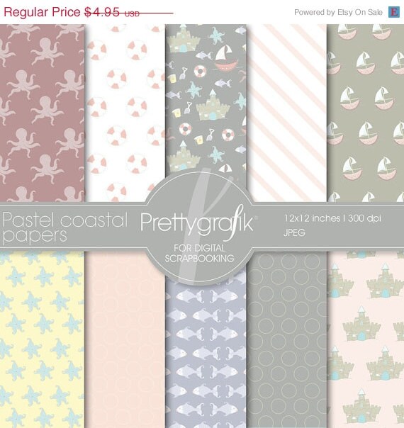 70% OFF SALE Pastel coastal digital paper, commercial use, scrapbook papers, background - PS512 Il_570xn