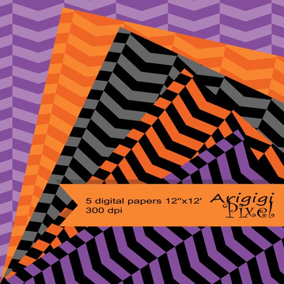 Halloween herringbone digital collage sheet, arrow style herringbone, black, orange, purple, scrapbooking paper instant download Il_570xn