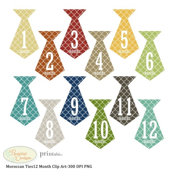 12 Month Baby Boy Onesie Tie Clipart - Moroccan Il_570xn