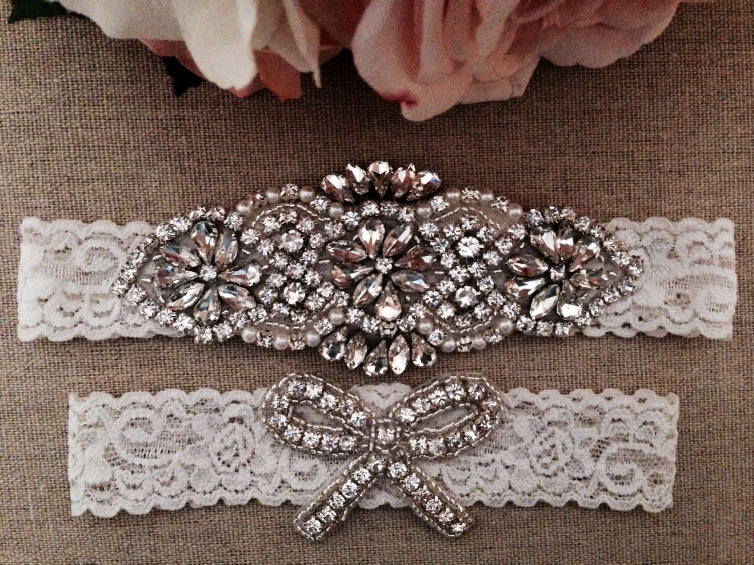 Rhinestone Wedding Garter Lace Garter Bridal By Bellafleurbridal