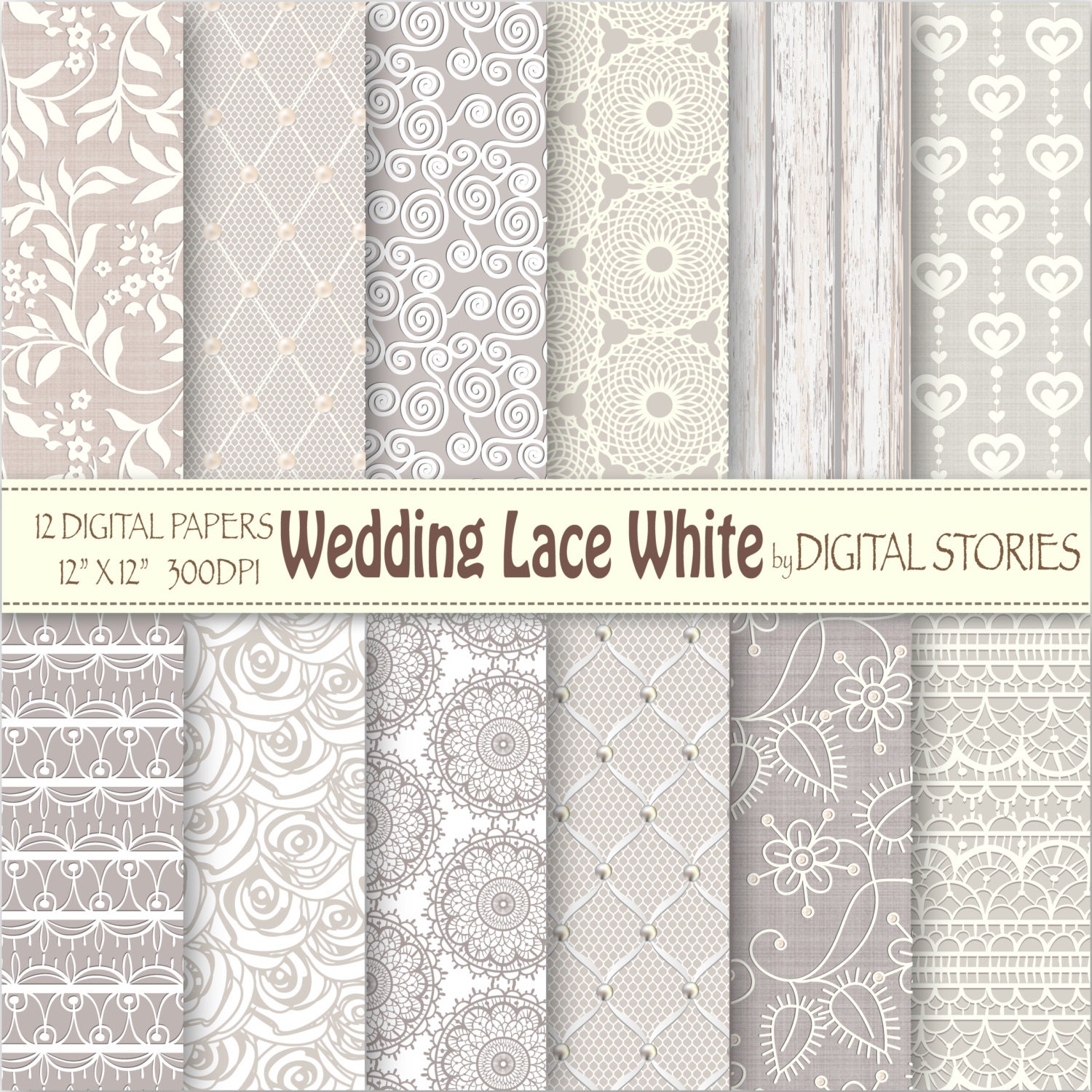 Wedding Lace Digital Paper WEDDING LACE WHITE by DigitalStories