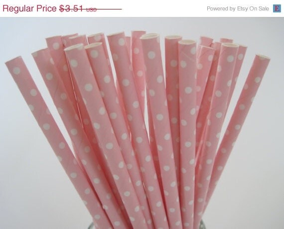 ON SALE 25 Pink with white dots Paper Straws - ships less than 24 hours Il_570xn