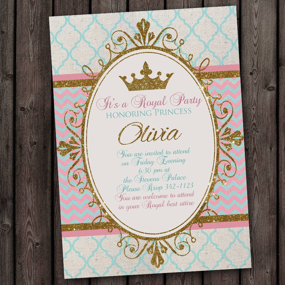 Princess Invitation, Royal Party, Gold, Elegant, with FREE wording customization
