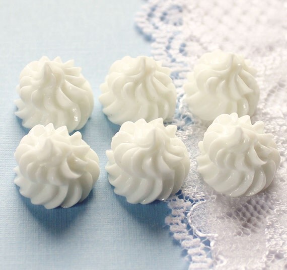6 Pcs Swirly Whipped Cream Dollop Cabochons by SugarSunrise