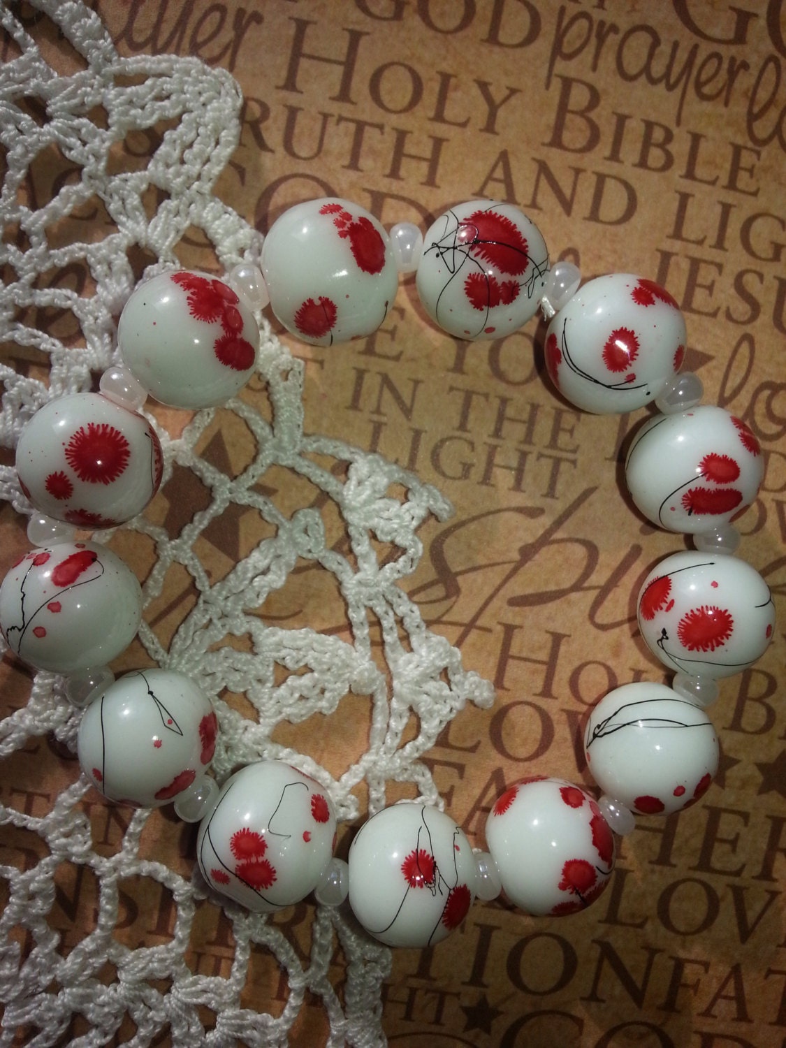 White Red and Black Bracelet by BlessingsAndBeads on Etsy