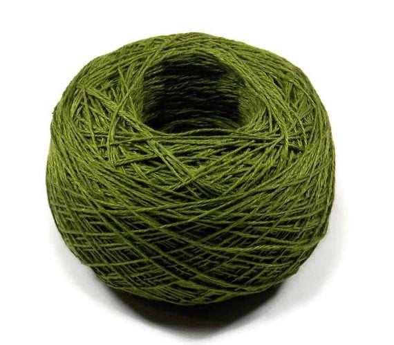 Crochet Thread 3 Ply Linen Thread Olive Green by Nothingbutstring