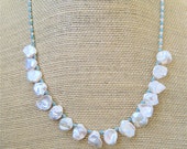 Freshwater Keishi Pearl Necklace Lustrous Creamy Pearls with Tiny Aqua Glass Seed Beads Bridal Jewelry - CatchingWaves
