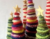 Kit to make Three Christmas Trees with yellow stars on Top Fun and Funky - FeltedWoolies
