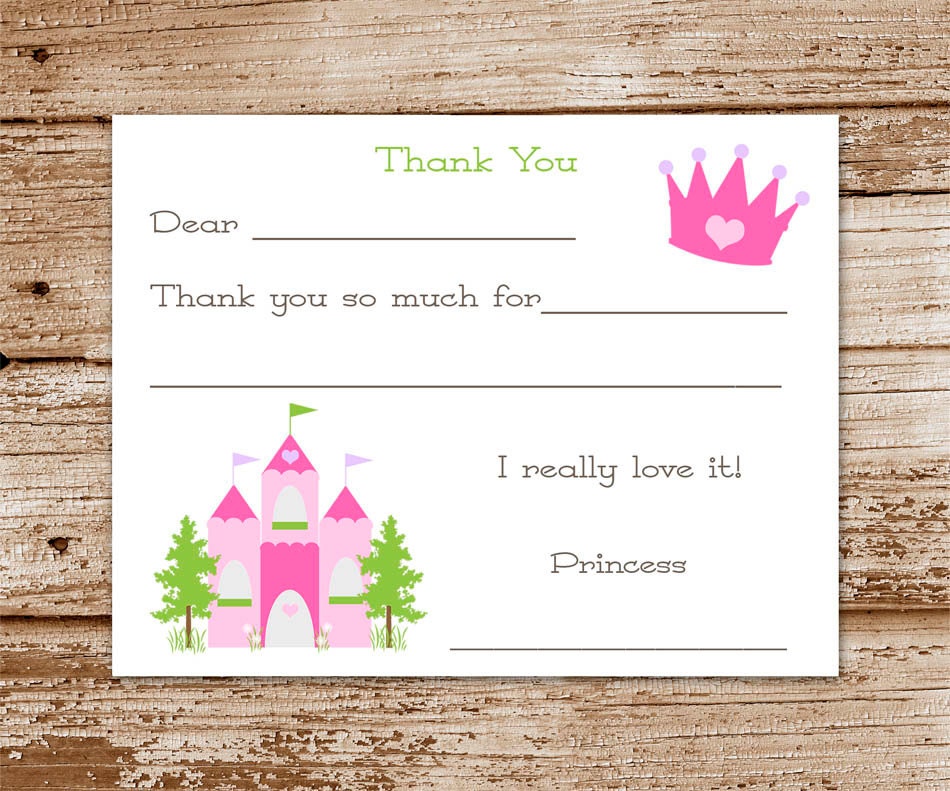 Printable / Princess Castle Fill-In Thank You Cards for Kids (INSTANT DOWNLOAD) Il_570xn