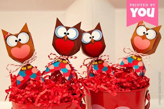 VALENTINE Owl Lollipop Favor Box : DIY Printable Bird Themed PDF - Instant Download Il_570xn
