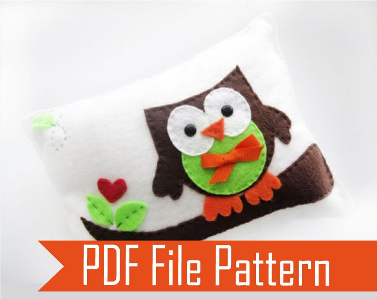 Valentines Day Sewing Pattern Owl pillow, PDF pattern,  Felt PILLOW craft Project  A874 - Mariapalito