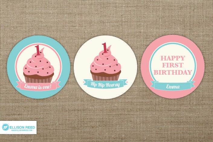 First Birthday Cupcake Toppers - Cupcake Printable Party - Cupcake Birthday Party - 1st Birthday Printable - Pink Girl Birthday Printable Il_570xn