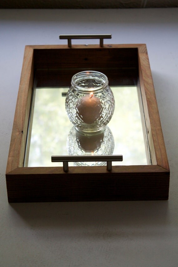Items similar to Mirrored Serving Tray Reclaimed Barn Wood Metal