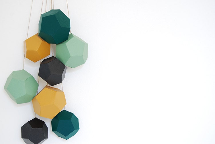 Garland Dodecahedron Emerald and Mint . Cardboard Wall Decoration . Mobile Geometric Paper Dodecahedron . Wall Decoration Mint and Emerald - submicrocosm