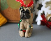 Bullmastiff Christmas Ornament - READY TO SHIP - Bull mastiff Tangled in Lights - CherryRedToppers