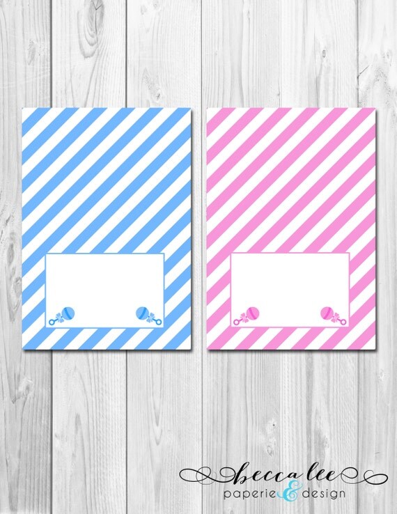 INSTANT DOWNLOAD - Blue or Pink What Do You Think Baby Shower Gender Reveal Tent Cards - Pink and Blue Stripes - DIY - Printable Il_570xn