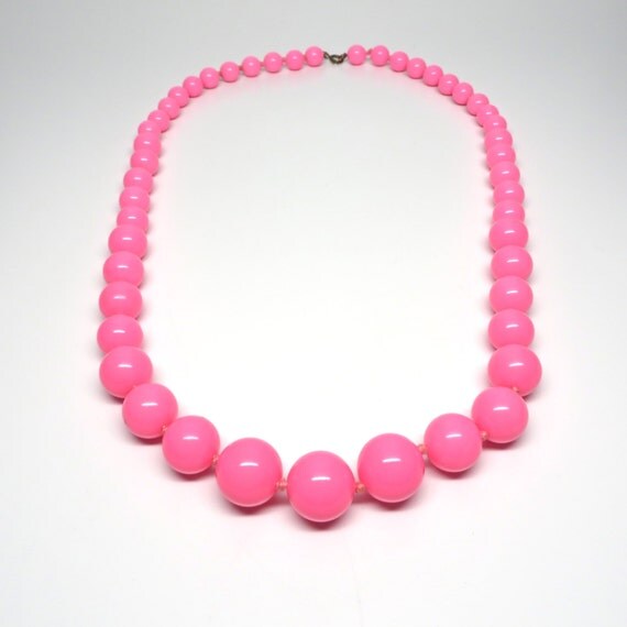 Items similar to Neon Pink Necklace Plastic Beads 60s Costume Jewelry