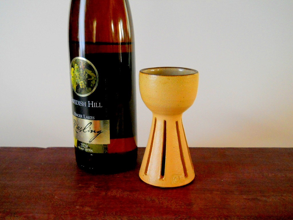 Ceramic goblet with perforated stem, yellow wine cup, small chalice - juliecrosbypottery