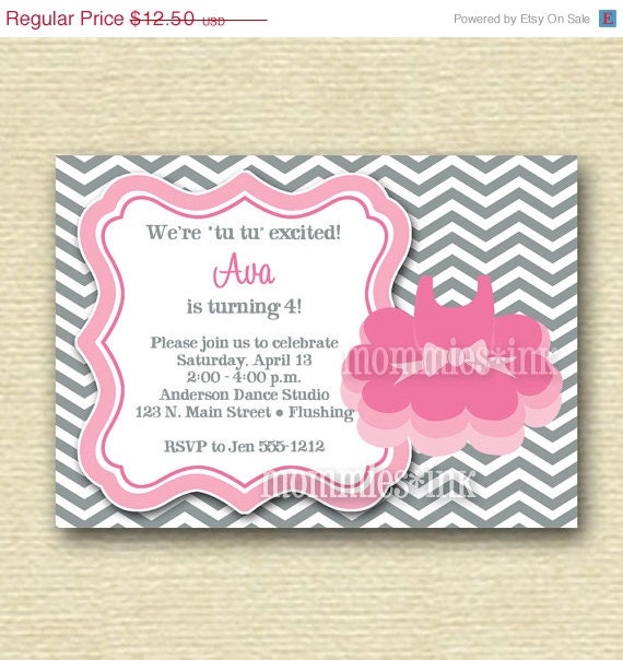 10% Off Holiday Sale Chevron Ballet Birthday Party Invitation - Tutu or Toe Shoes - PRINTABLE INVITATION DESIGN Il_570xn
