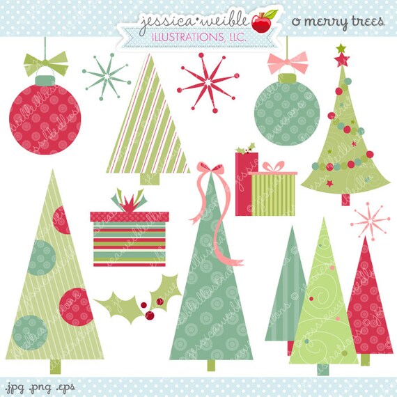 O Merry Trees Cute Digital Clipart - Commercial Use OK - Christmas Clipart, Christmas Graphics Il_570xn