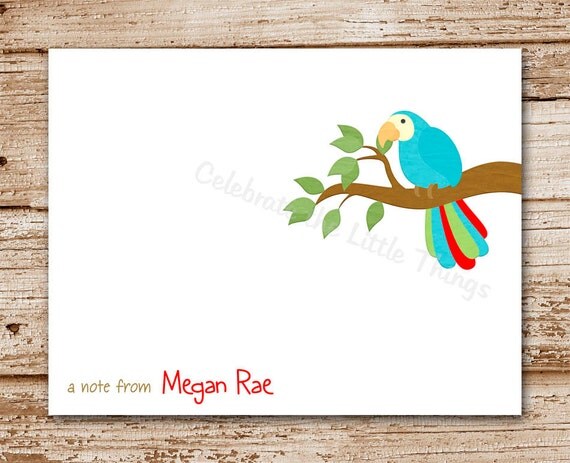 Set of 8 / Parrot Note Cards / Personalized Stationery / Jungle / Bird Il_570xn