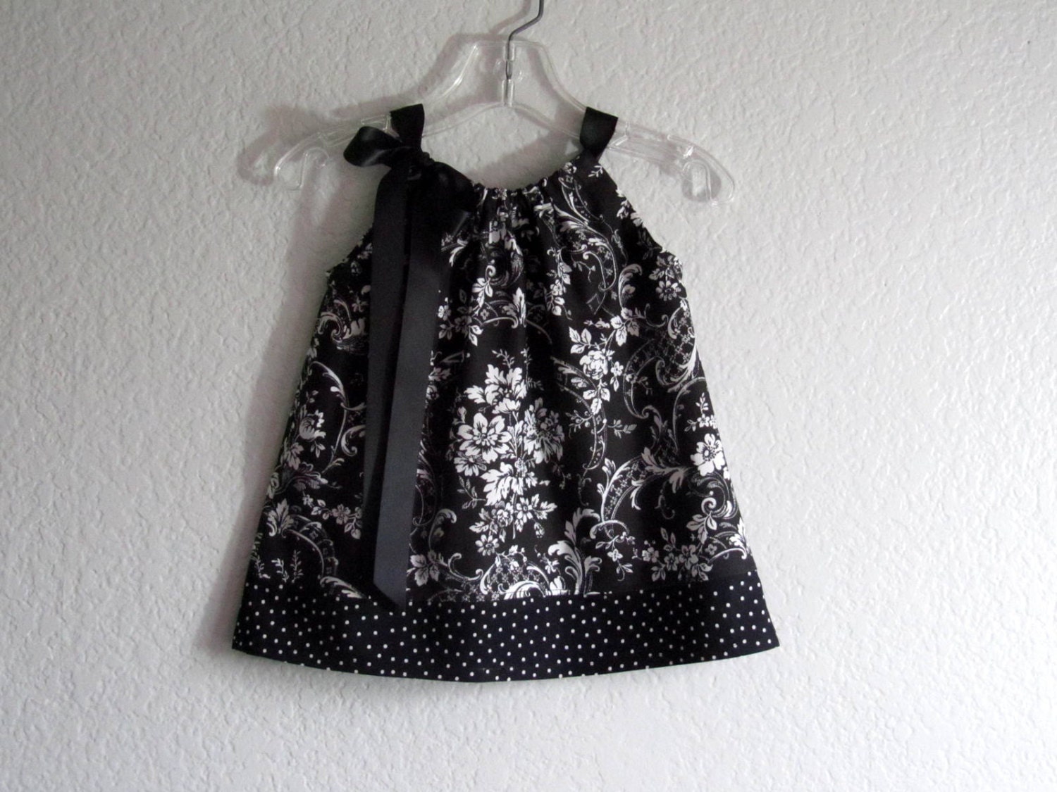 Baby Girls Black and White Damask Pillowcase Dress by dreambirds