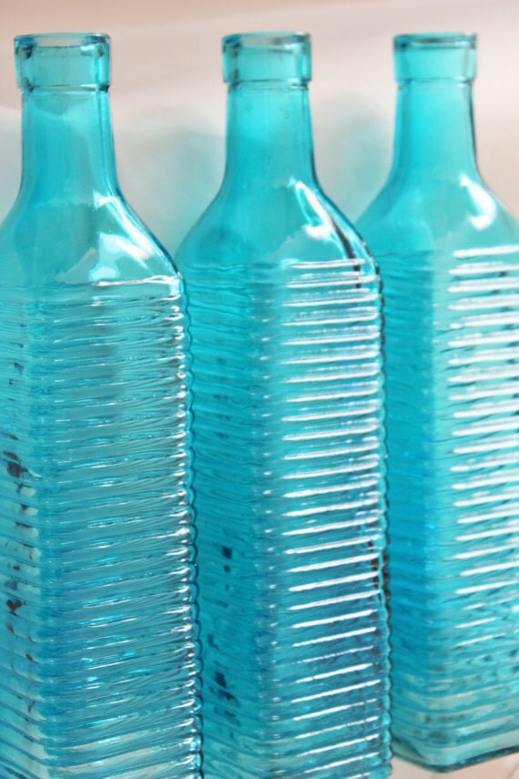 Set of 10 AQUA GLASS Bottles Turquoise Light by DesignsByEmbellish