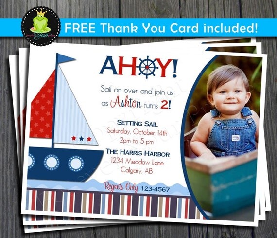 Nautical Birthday Invitation - FREE Thank You Card included Il_570xn