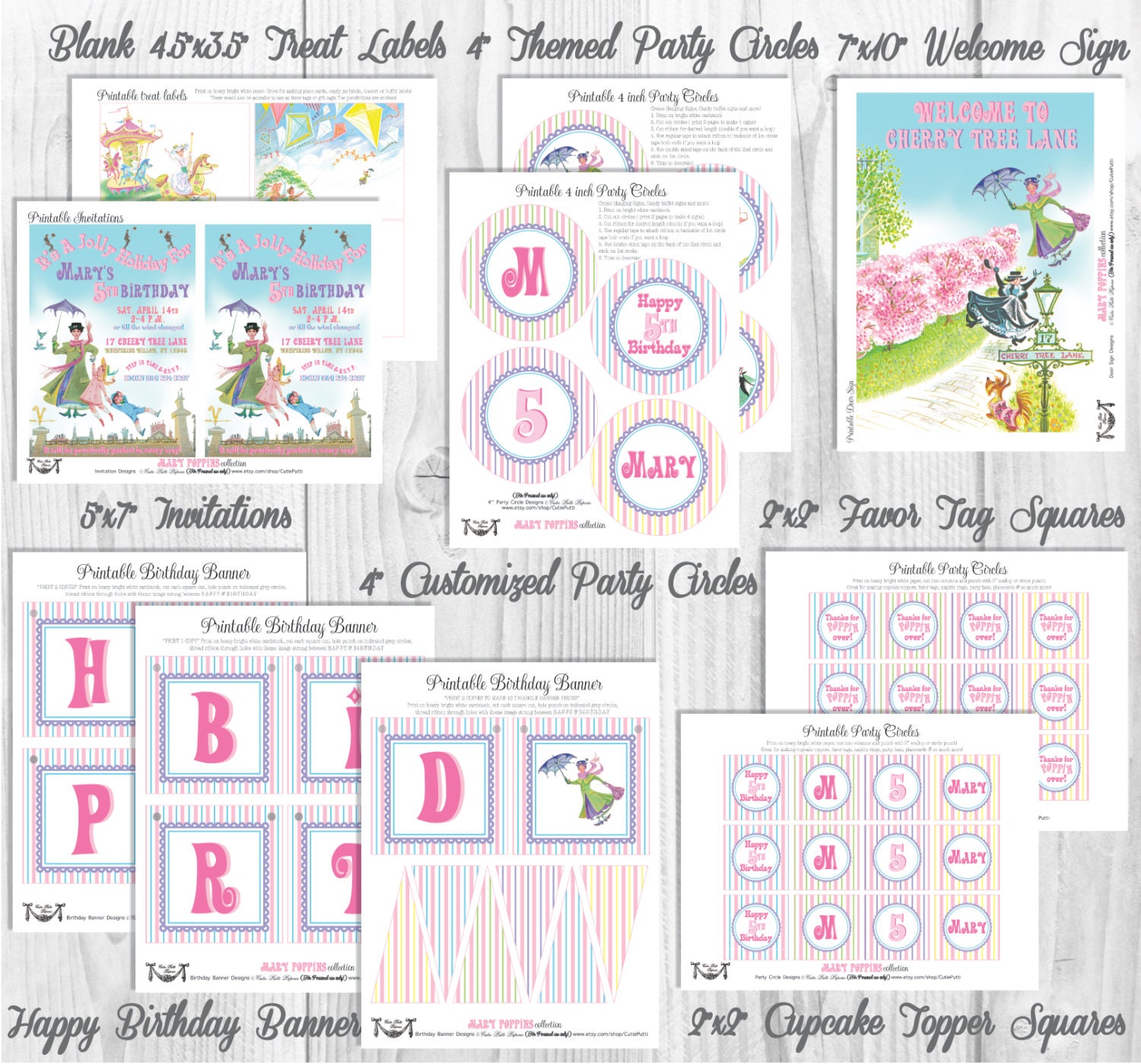 Mary Poppins Vintage Party - PRINTABLE PARTY COLLECTION - Cutie Putti Paperie Il_570xn