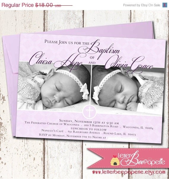 ON SALE Custom Twins / Baby Girls Baptism Invitation - Christening Invite - Customize Your Colors - DIY Printable File Il_570xn