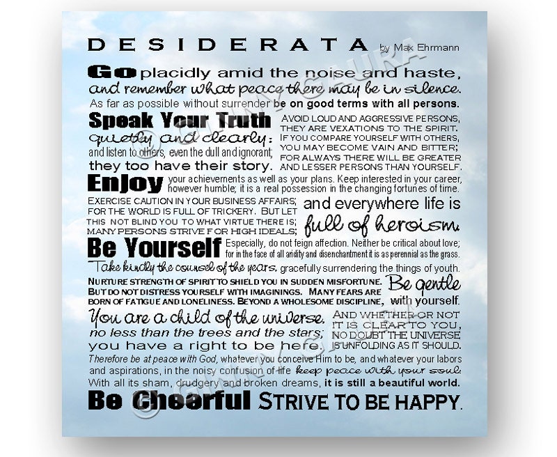 Desiderata Poem by Max Ehrmann 8x8 Inspirational Print Sky Design by ...