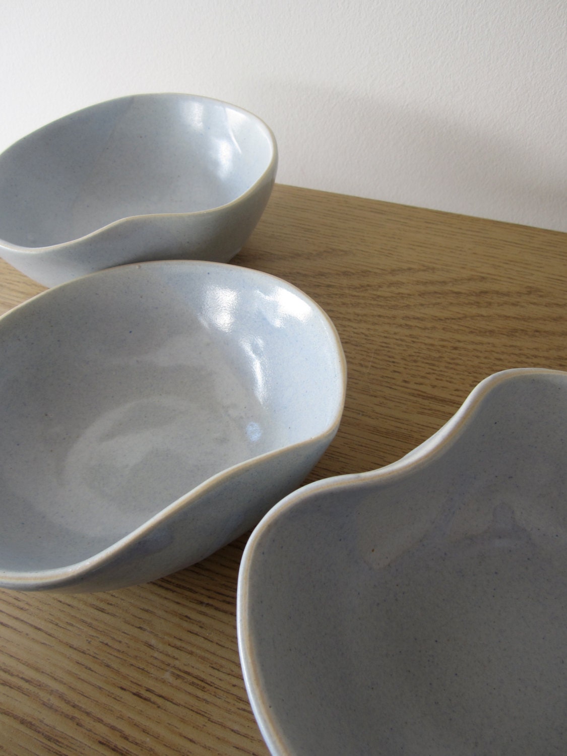 Ceramic Bowl Asymmetrical in Shape with Baby Blue Glaze - SimoneCeramics