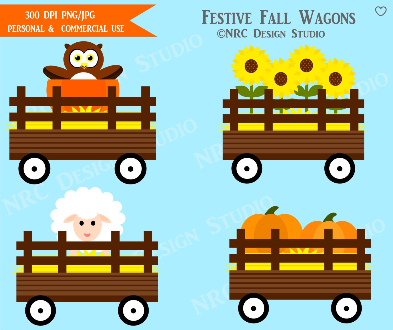 WINTER SALE - Fall Farm Clip Art - Festive Fall Wagons Clip Art - Digital Fall Clipart Il_570xn