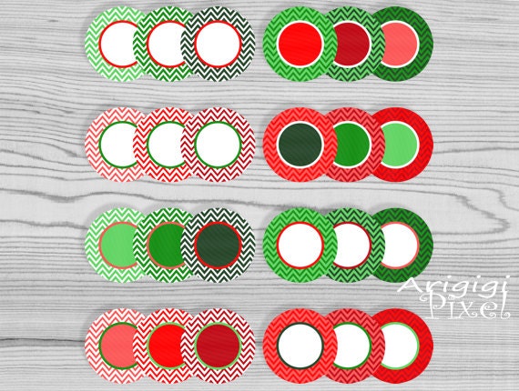 chevron circles clip art set, digital round frames, Christmas colors clipart, digital labels, red, green, commercial use, instant download, Il_570xn