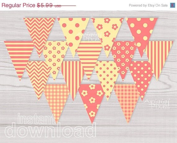 EVERYTHING 70 % OFF Printable Banner Girl Birthday Baby Shower Spring Yellow Orange Pennant Mini Bunting Included Instant Download Il_570xn