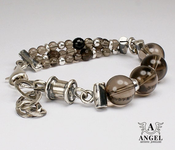 Handmade Bracelets, Sterling Silver, Coffee Quartz - Womens Bracelet - Unique Jewelry - AngelJK