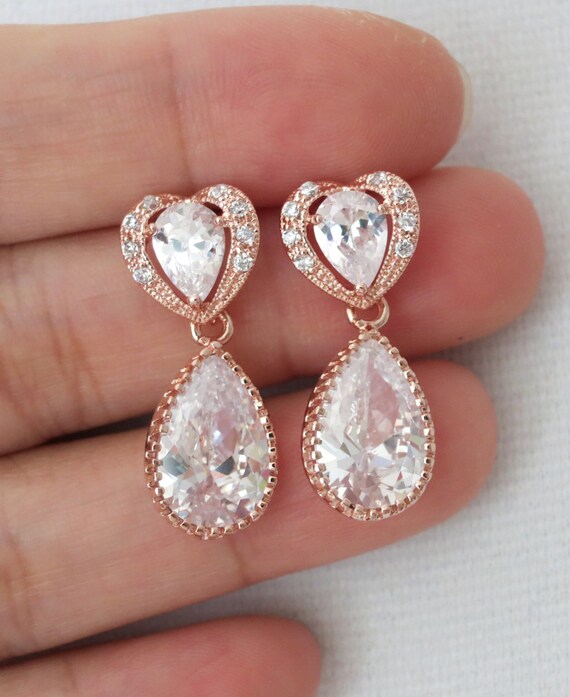 Rose Gold Cubic Zirconia Teardrop Earring Gifts For Her