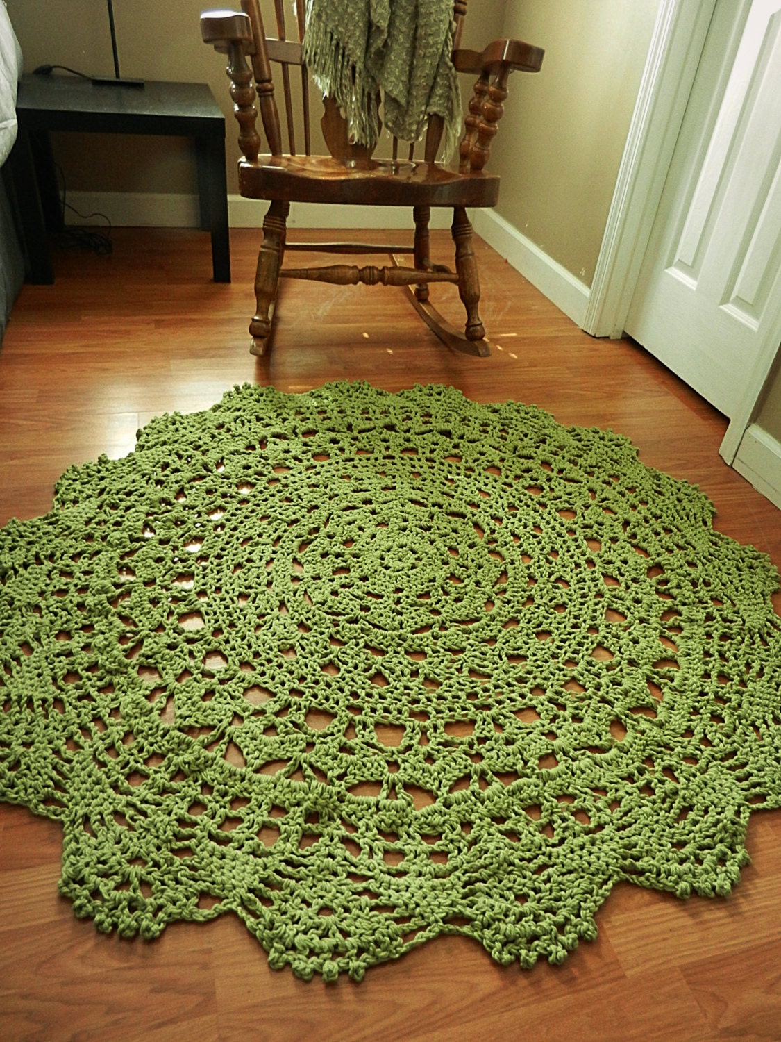 Crochet Lace Doily Rug Sage Green Cotton Area Rug By Evavillain