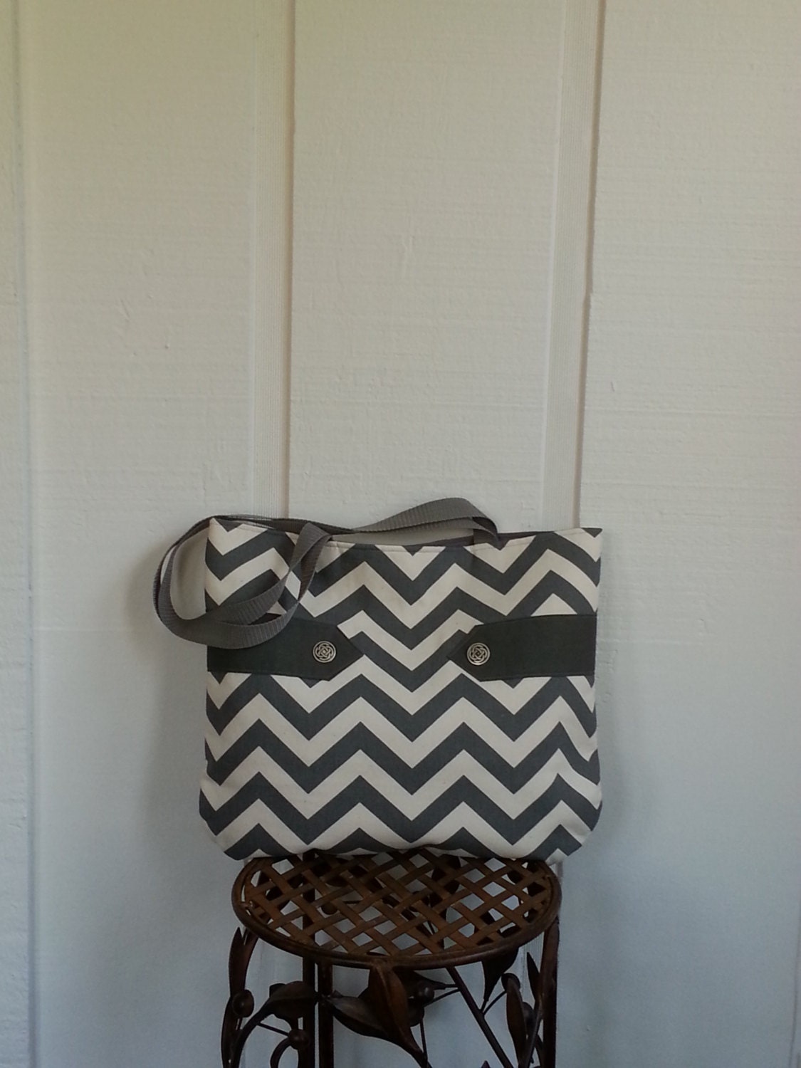 Items similar to Diaper bag, tote, purse in gray chevron stripes with a