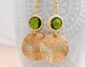 Moss Earrings - green and hammered metal 16K gold plated textured charm dangle - emilynicolejewelry Moss Earrings - green and hammered metal 16K gold plated textured charm dangle - emilynicolejewelry