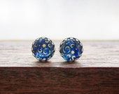 Vincent van Gogh Starry Night painting style glass dome stud earring, cabochon earring,famous painting earrings,moon and star earrings,night - BeansAndPepper