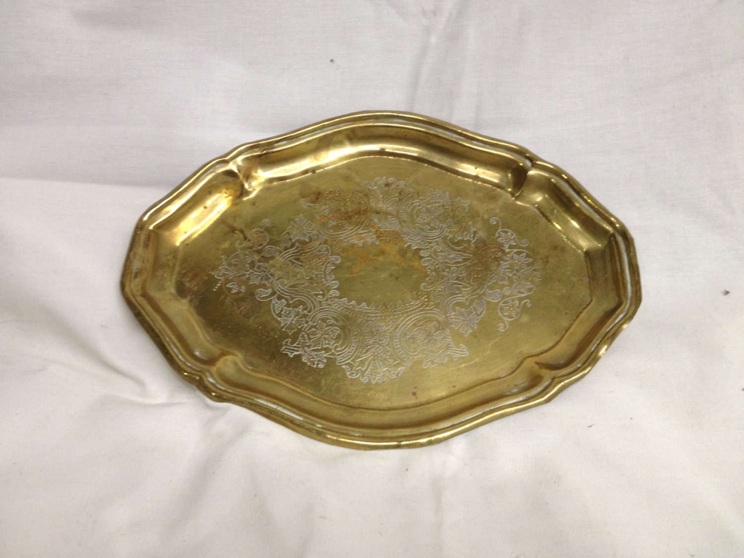 Vintage 9 5 Brass Plate With Etched Design Inv By 2GoodUse