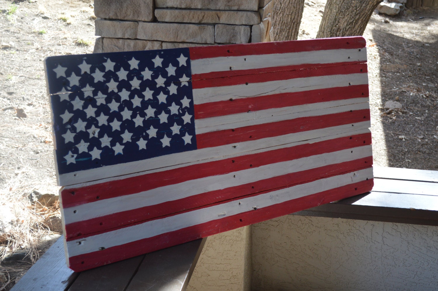 American Flag Reclaimed Wood Distressed Large by DevenieDesigns