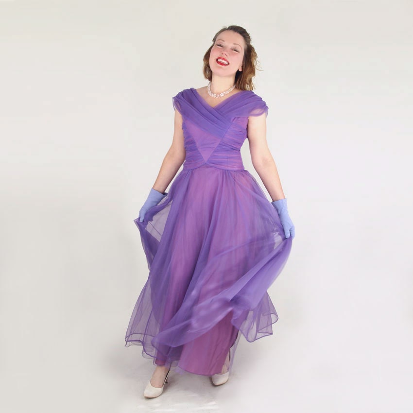 60s Emma Domb Long Radiant Orchid Purple Dress S - denisebrain
