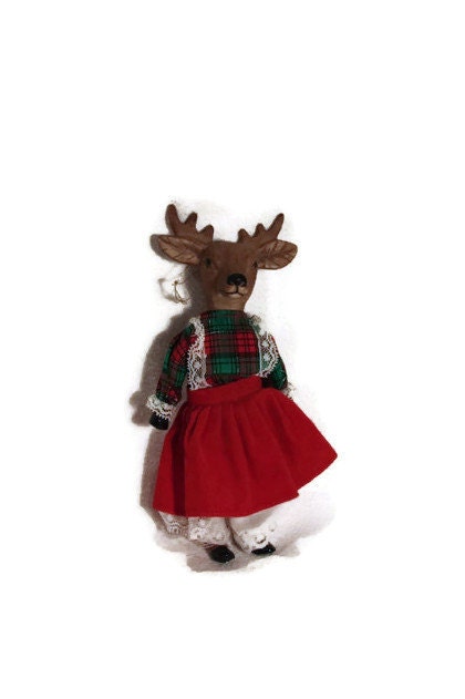 Vintage Christmas Ornament Reindeer Plaid Christmas Dress Petticoat pantiloons - RayMels